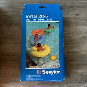RARE Sevylor 42" Swim Ring Pool Float D42 Vintage NOS Yellow INFLATABLE RAFT TOY
